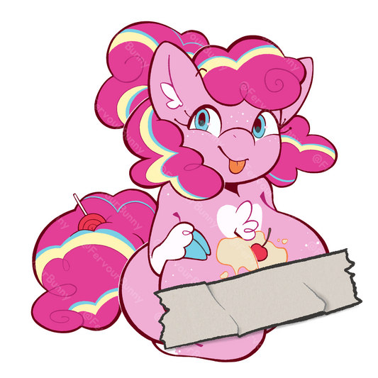 Cartoon character with pink hair and a cherry on top.