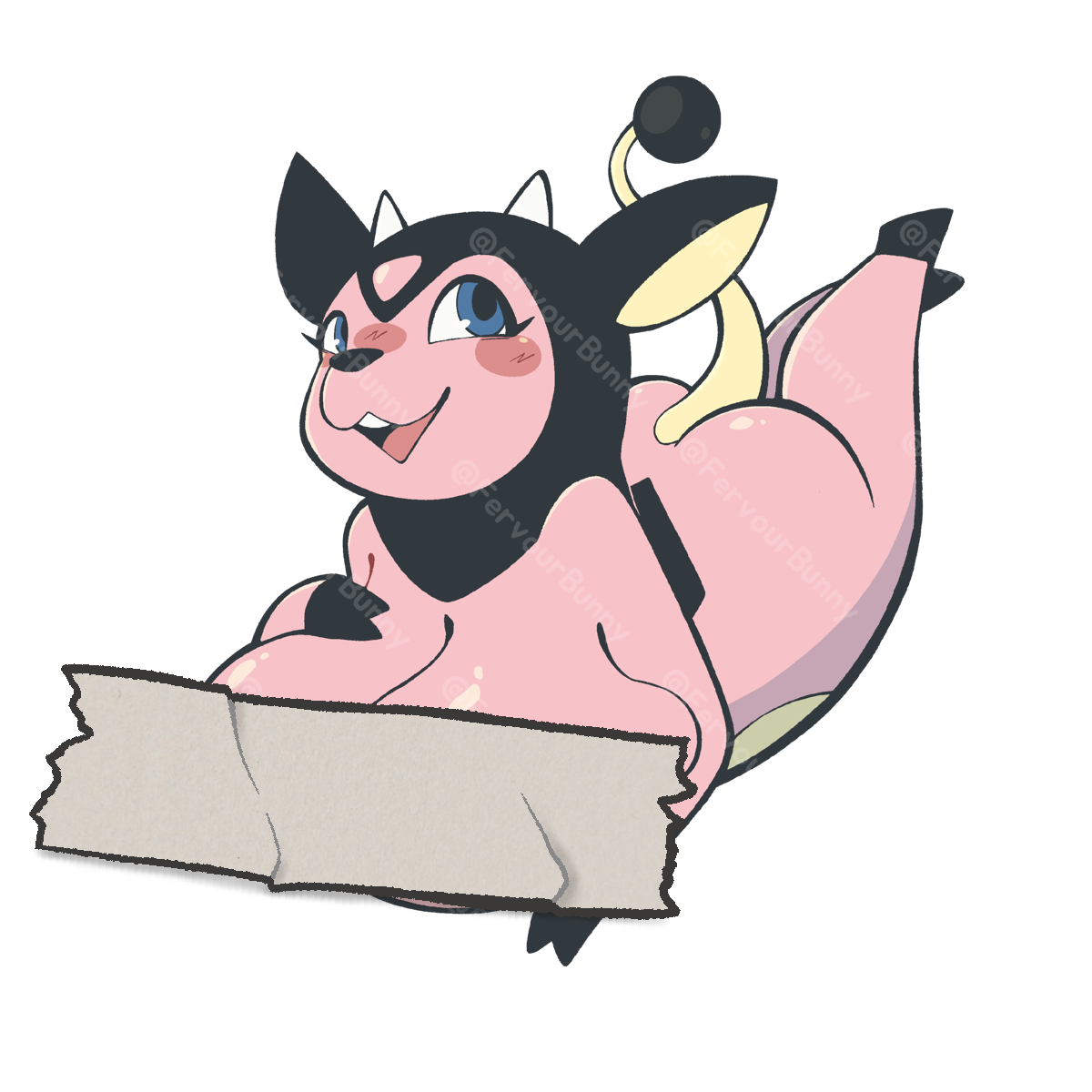 Cartoon character with a large pink rear end on a white background