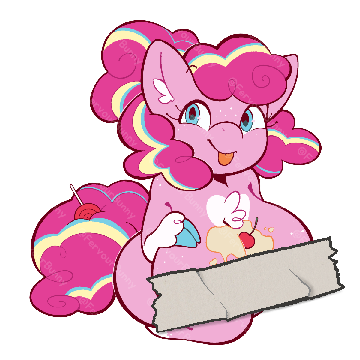 Cartoon character with pink hair and a cherry on top.