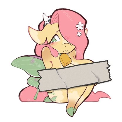 Cartoon character with pink hair and fairy wings on a white background